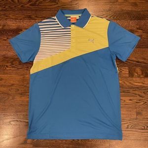 PUMA Golf Stripe Print Dry Cell‎ Technology Performance Polo Shirt Medium